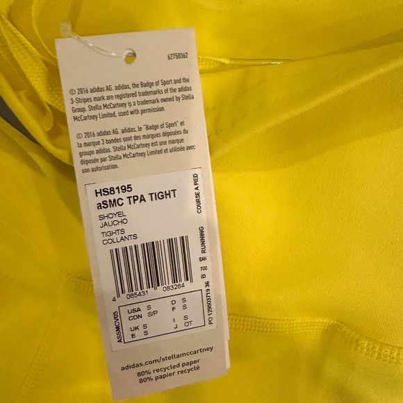 NWT adidas by Stella McCartney True Pace Neon Yellow Leggings S - Picture 6 of 9
